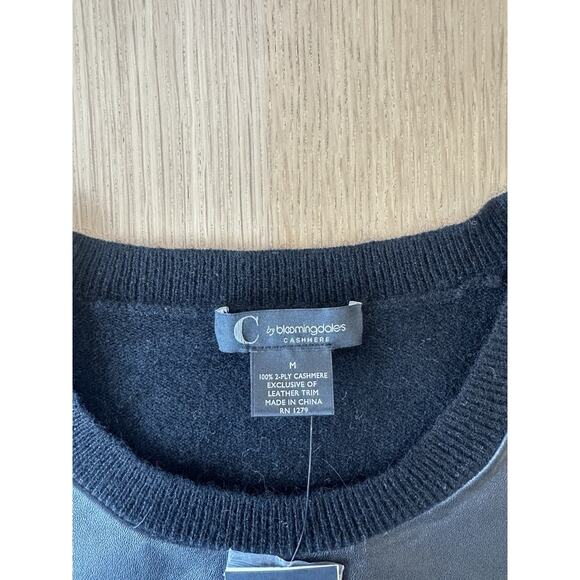 NWT Bloomingdales 100% cashmere Leather front crewneck sweater Size Medium - Picture 4 of 7